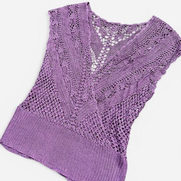 VTG Light Purple Slinky Open Crochet Knit Boho Fairycore Layering Wrap Top L/XL - Picture 2 of 6